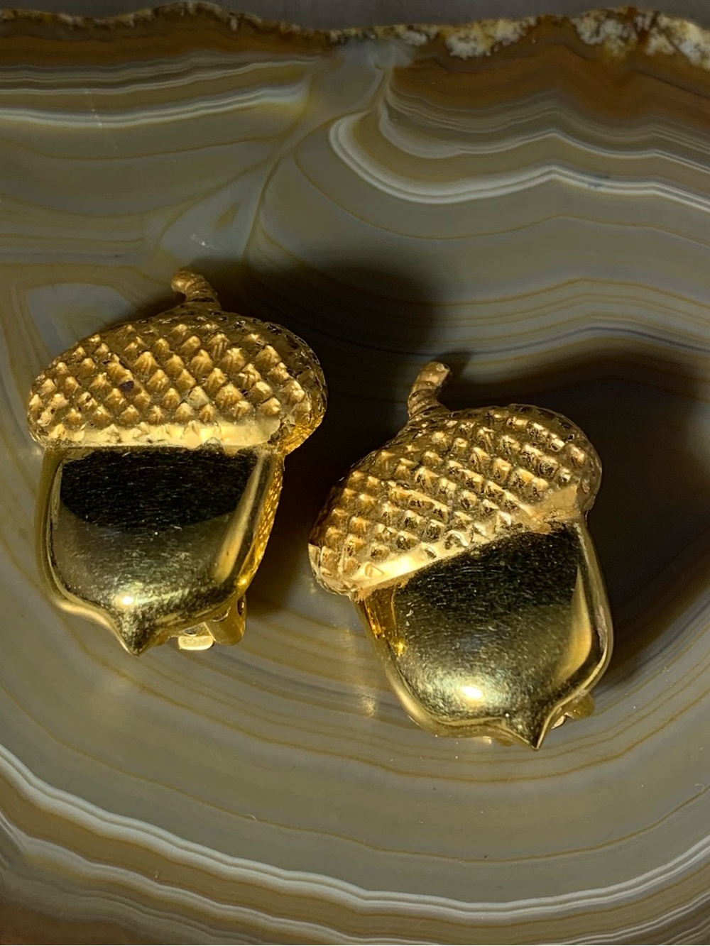 Gold Acorn Clip-On Earrings - Elegant Womens Jewelry